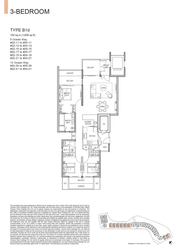 The Residences At W Singapore Sentosa Cove — floor plan B1d, 3 Bedroom, D04