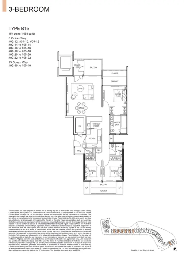 The Residences At W Singapore Sentosa Cove — floor plan B1e, 3 Bedroom, D04
