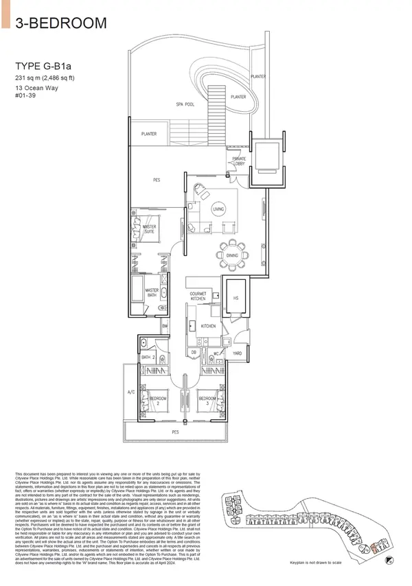 The Residences At W Singapore Sentosa Cove — floor plan G-B1a, 3 Bedroom, D04