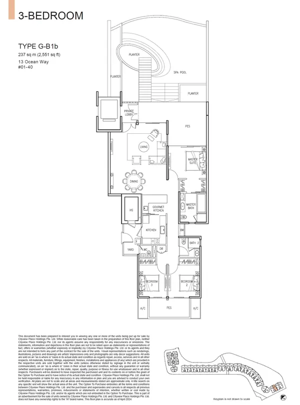 The Residences At W Singapore Sentosa Cove — floor plan G-B1b, 3 Bedroom, D04