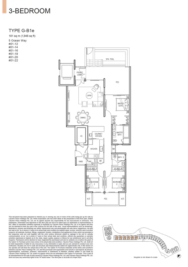 The Residences At W Singapore Sentosa Cove — floor plan G-B1e, 3 Bedroom, D04