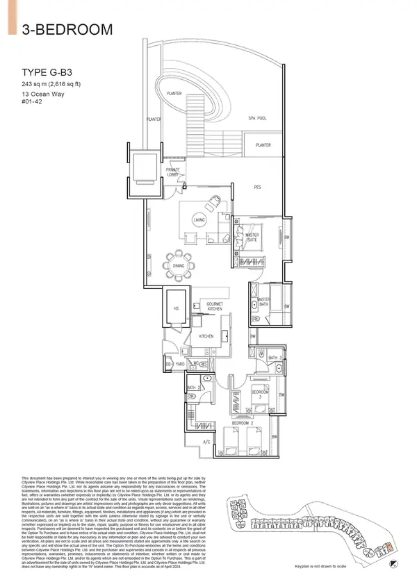 The Residences At W Singapore Sentosa Cove — floor plan G-B3, 3 Bedroom, D04