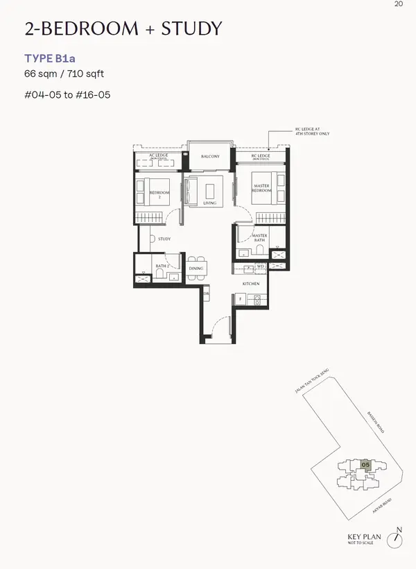 The Serra Residences — floor plan B1a, 2 Bedroom + Study, D11
