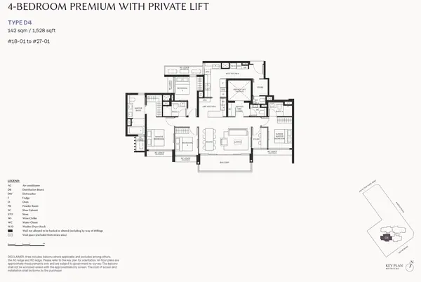 The Serra Residences — floor plan D4, 4 Bedroom Premium With Private Lift, D11