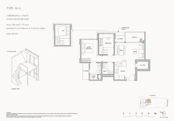 The Shorefront — floor plan A1-G, 2 Bedroom + Utility with furniture loft, D17