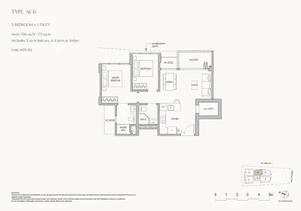 The Shorefront — floor plan A1-b, 2 Bedroom + Utility, D17