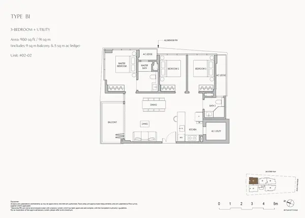 The Shorefront — floor plan B1, 3 Bedroom + Utility, D17