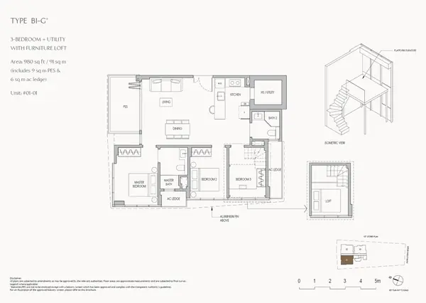 The Shorefront — floor plan B1-G*, 3 Bedroom + Utility with furniture loft, D17