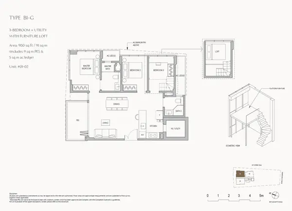 The Shorefront — floor plan B1-G, 3 Bedroom + Utility with furniture loft, D17