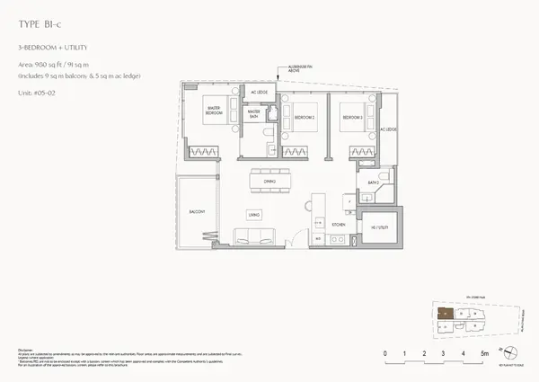 The Shorefront — floor plan B1-c, 3 Bedroom + Utility, D17