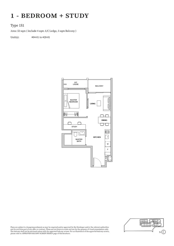 Tmw Maxwell — floor plan 1S1, 1 Bedroom + Study, D02