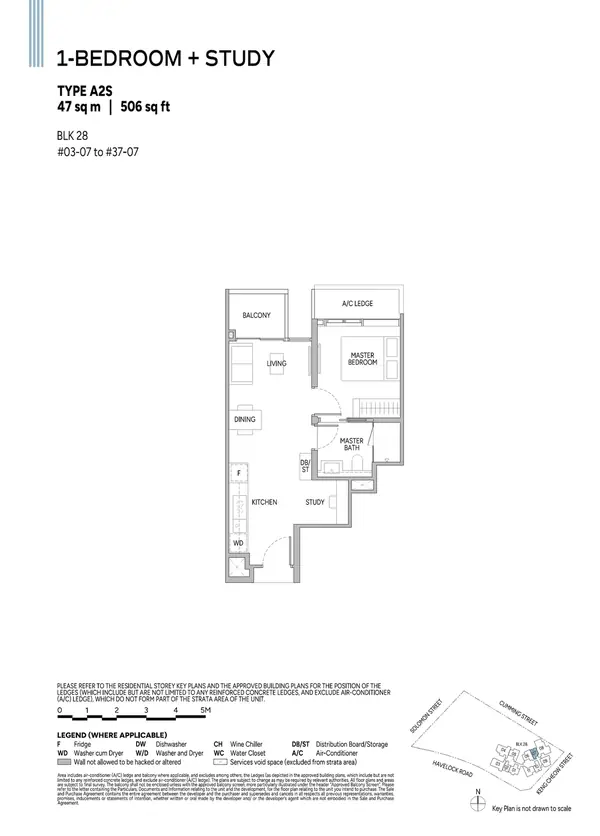 Union Square Residences — floor plan A2S, 1 Bedroom + Study, D01