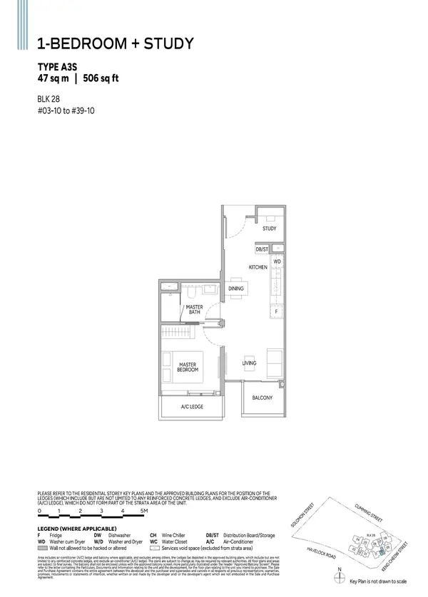 Union Square Residences — floor plan A3S, 1 Bedroom + Study, D01