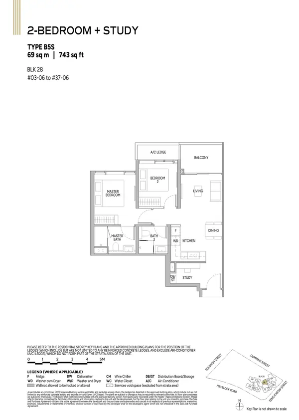 Union Square Residences — floor plan B5S, 2 Bedroom + Study, D01