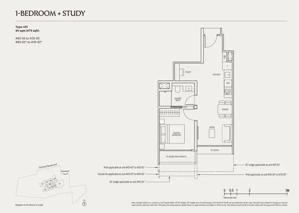 Upperhouse At Orchard Boulevard — floor plan AS1, 1 Bedroom + Study, D10