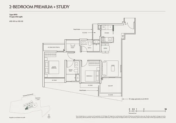Upperhouse At Orchard Boulevard — floor plan BPS1, 2 Bedroom Premium + Study, D10