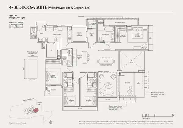 Upperhouse At Orchard Boulevard — floor plan DP1, 4 Bedroom Suite (With Private Lift & Carpark Lot), D10