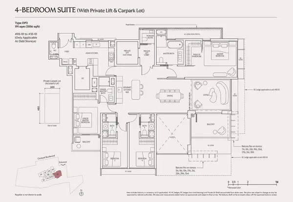 Upperhouse At Orchard Boulevard — floor plan DP2, 4 Bedroom Suite (With Private Lift & Carpark Lot), D10