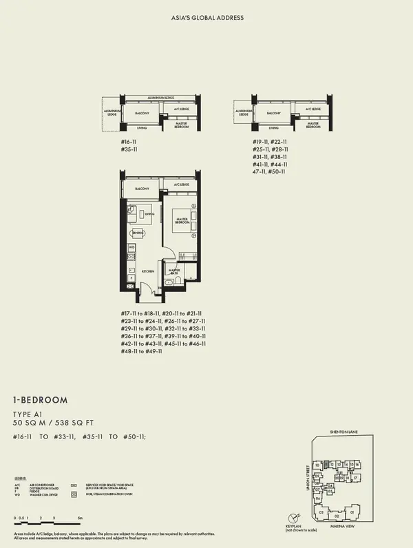 W Residences Marina View - Singapore — floor plan A1, 1 Bedroom, D01