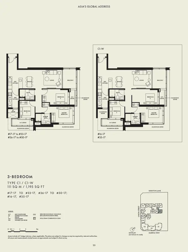W Residences Marina View - Singapore — floor plan C1-W, 3 Bedroom, D01