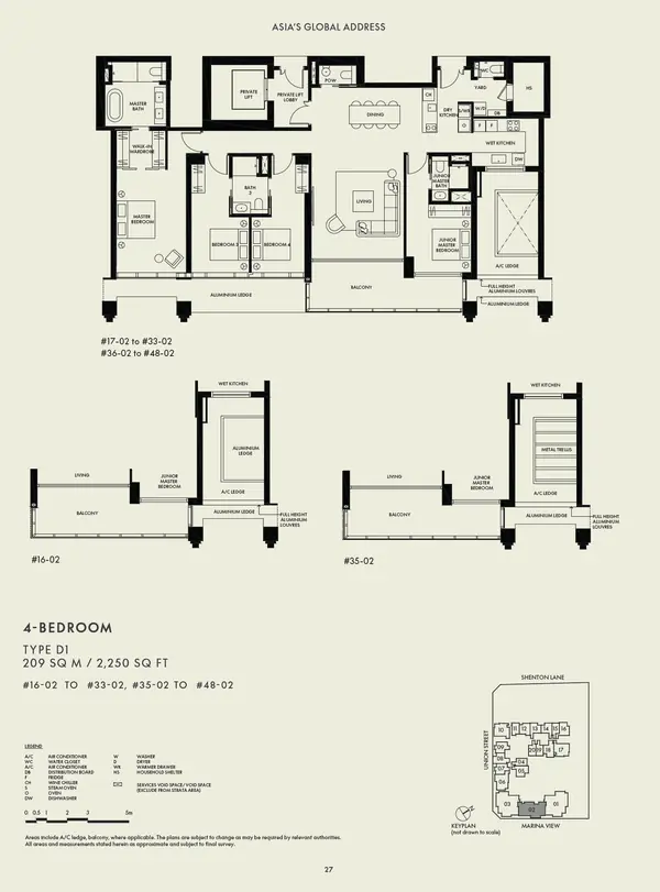 W Residences Marina View - Singapore — floor plan D1, 4 Bedroom, D01